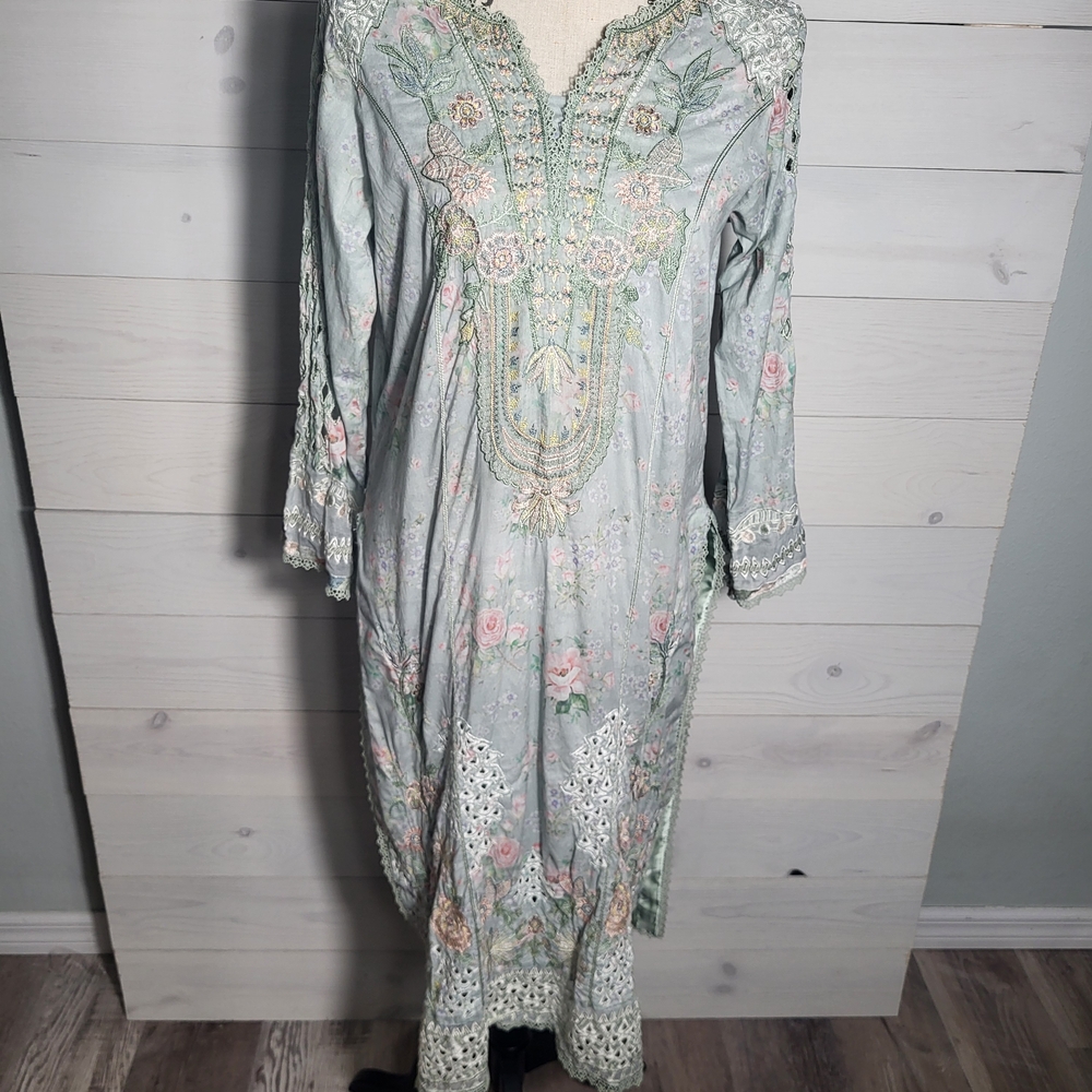 (Flawed) Vintage Dress Embroidered Crochet Lace Floral Eyelet Shabby Chic. - Picture 4 of 11